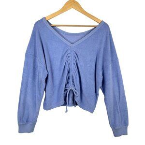 Aerie Terry Cloth Cinch Sweatshirt blue relaxed sz M blue